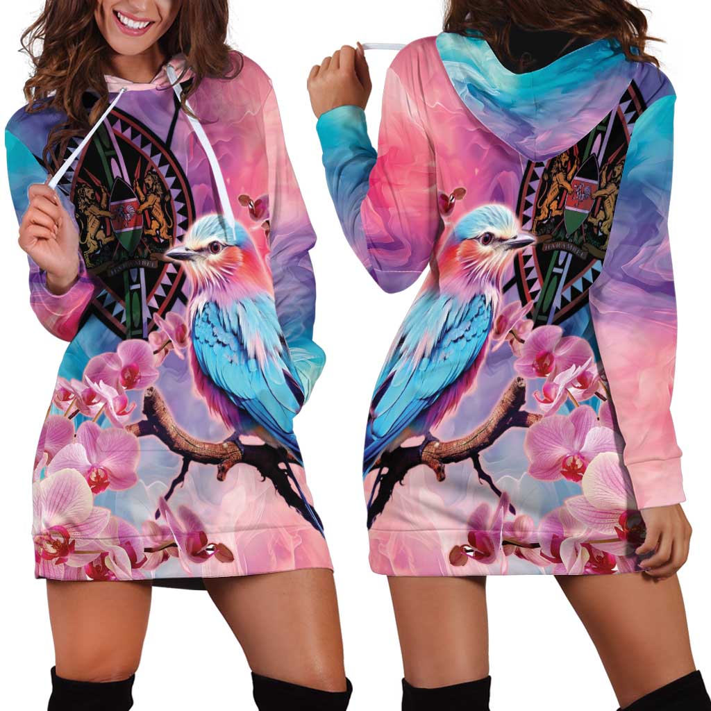 Kenya Lilac-Breasted Roller Hoodie Dress Coat Of Arms Mix Orchid - Wonder Print Shop