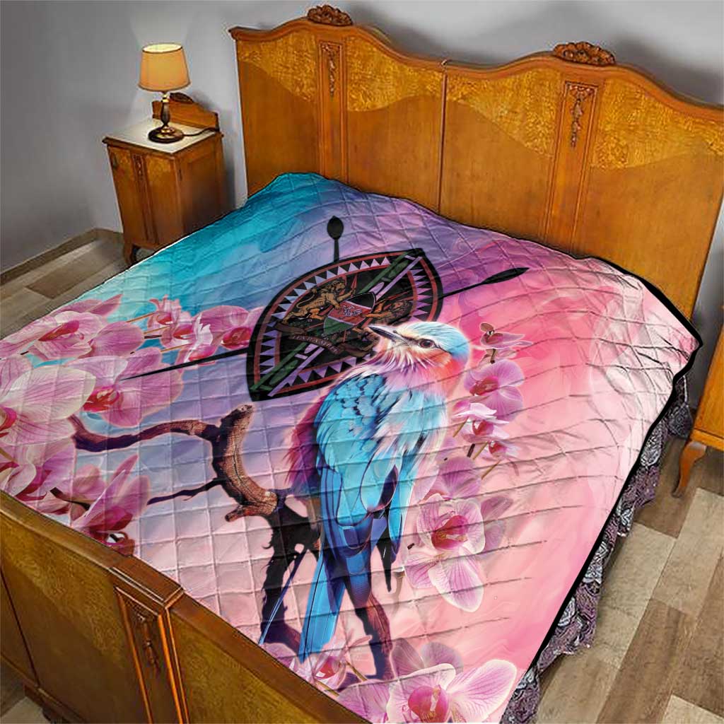Kenya Lilac-Breasted Roller Quilt Coat Of Arms Mix Orchid - Wonder Print Shop