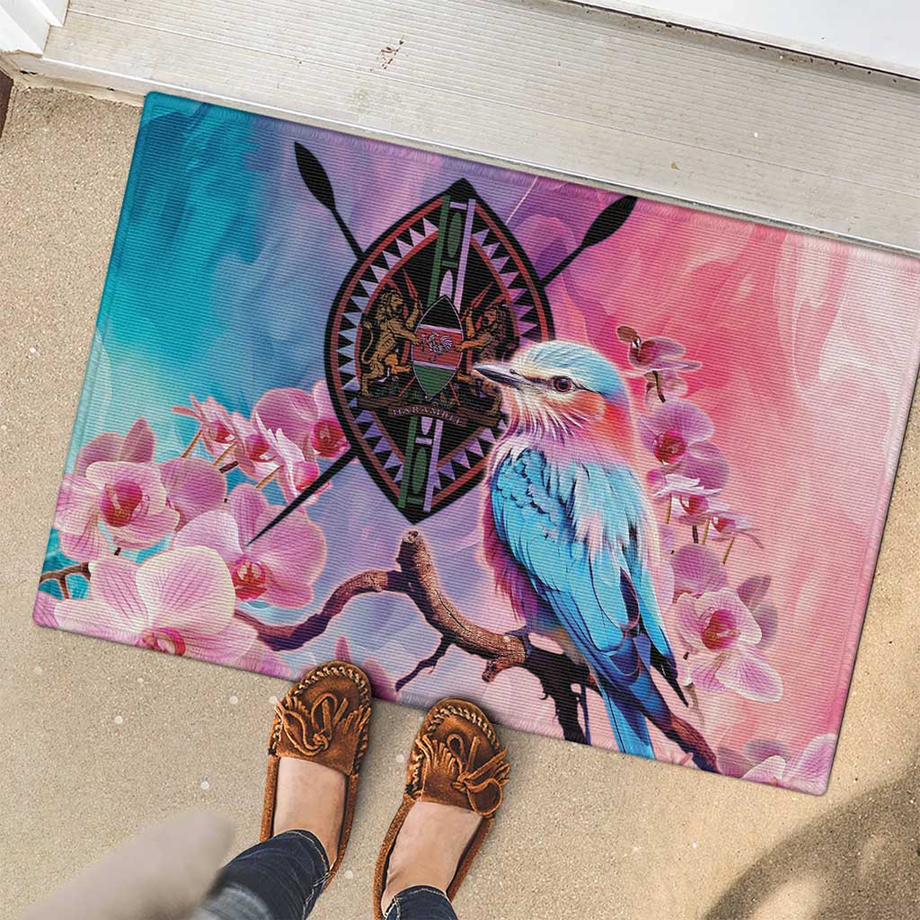 Kenya Lilac-Breasted Roller Rubber Doormat Coat Of Arms Mix Orchid - Wonder Print Shop