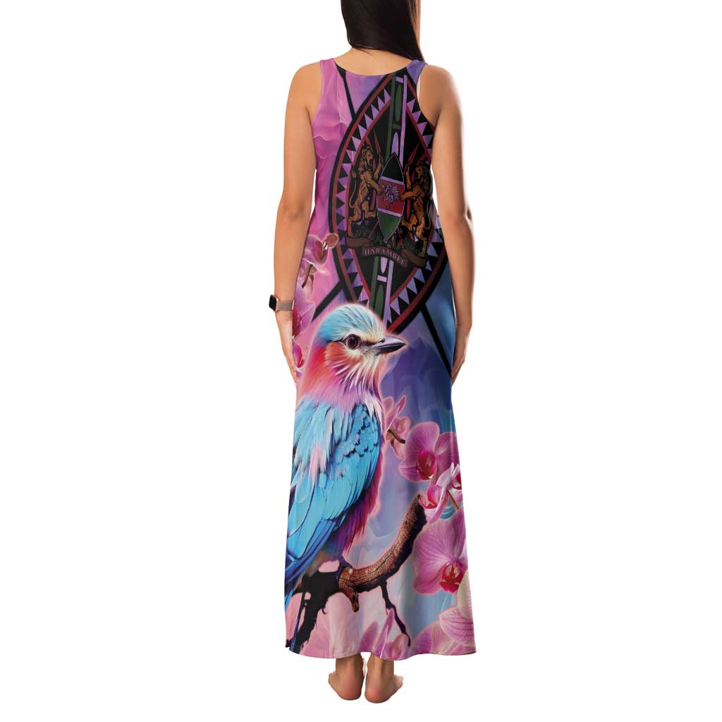Kenya Lilac-Breasted Roller Tank Maxi Dress Coat Of Arms Mix Orchid - Wonder Print Shop