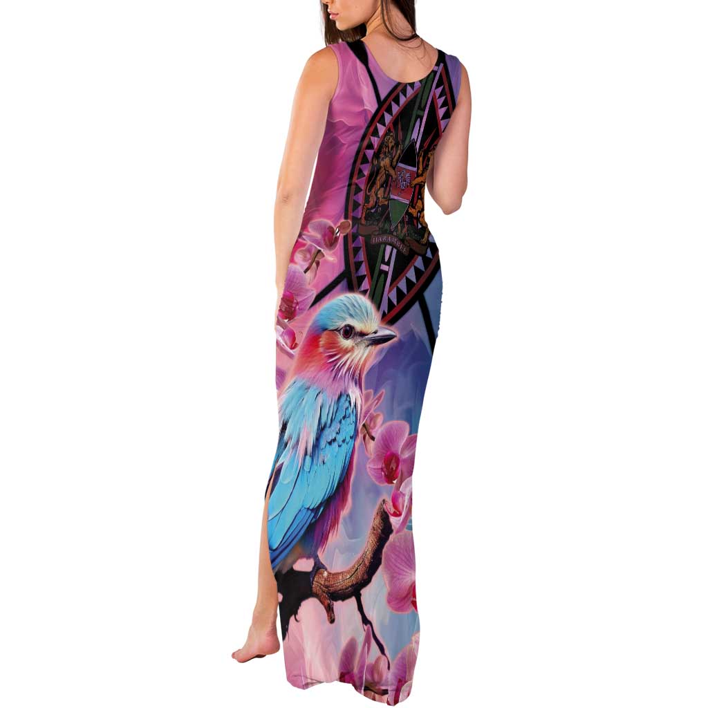 Kenya Lilac-Breasted Roller Tank Maxi Dress Coat Of Arms Mix Orchid - Wonder Print Shop