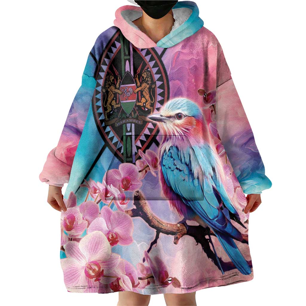 Kenya Lilac-Breasted Roller Wearable Blanket Hoodie Coat Of Arms Mix Orchid - Wonder Print Shop