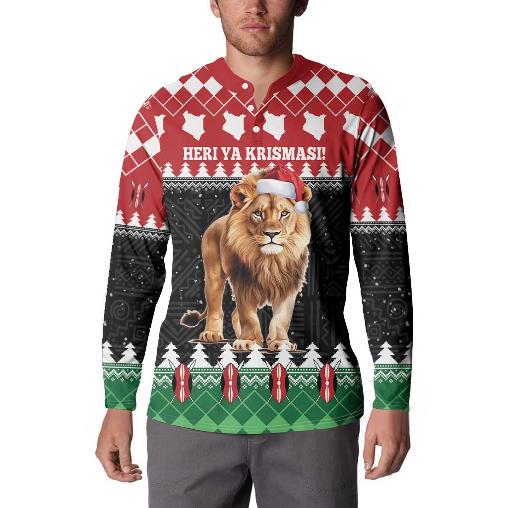 Personalized Kenya Christmas Button Sweatshirt Lion Santa - Heri Ya Krismasi! - Wonder Print Shop