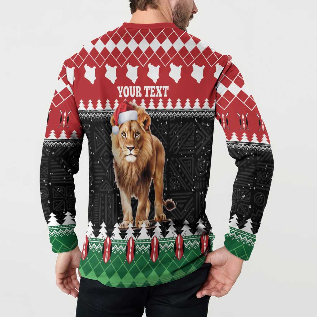 Personalized Kenya Christmas Button Sweatshirt Lion Santa - Heri Ya Krismasi! - Wonder Print Shop