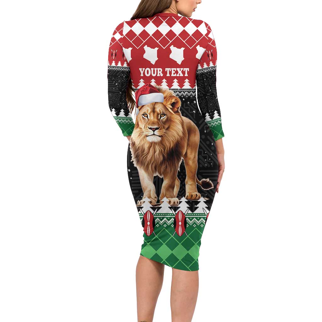 Personalized Kenya Christmas Family Matching Long Sleeve Bodycon Dress and Hawaiian Shirt Lion Santa - Heri Ya Krismasi! - Wonder Print Shop
