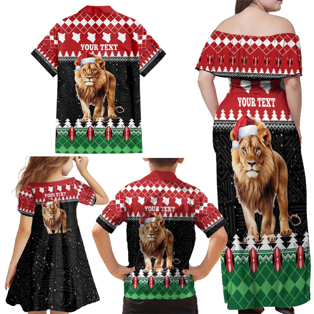 Personalized Kenya Christmas Family Matching Off Shoulder Maxi Dress and Hawaiian Shirt Lion Santa - Heri Ya Krismasi! - Wonder Print Shop