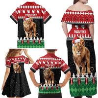 Personalized Kenya Christmas Family Matching Off Shoulder Maxi Dress and Hawaiian Shirt Lion Santa - Heri Ya Krismasi! - Wonder Print Shop