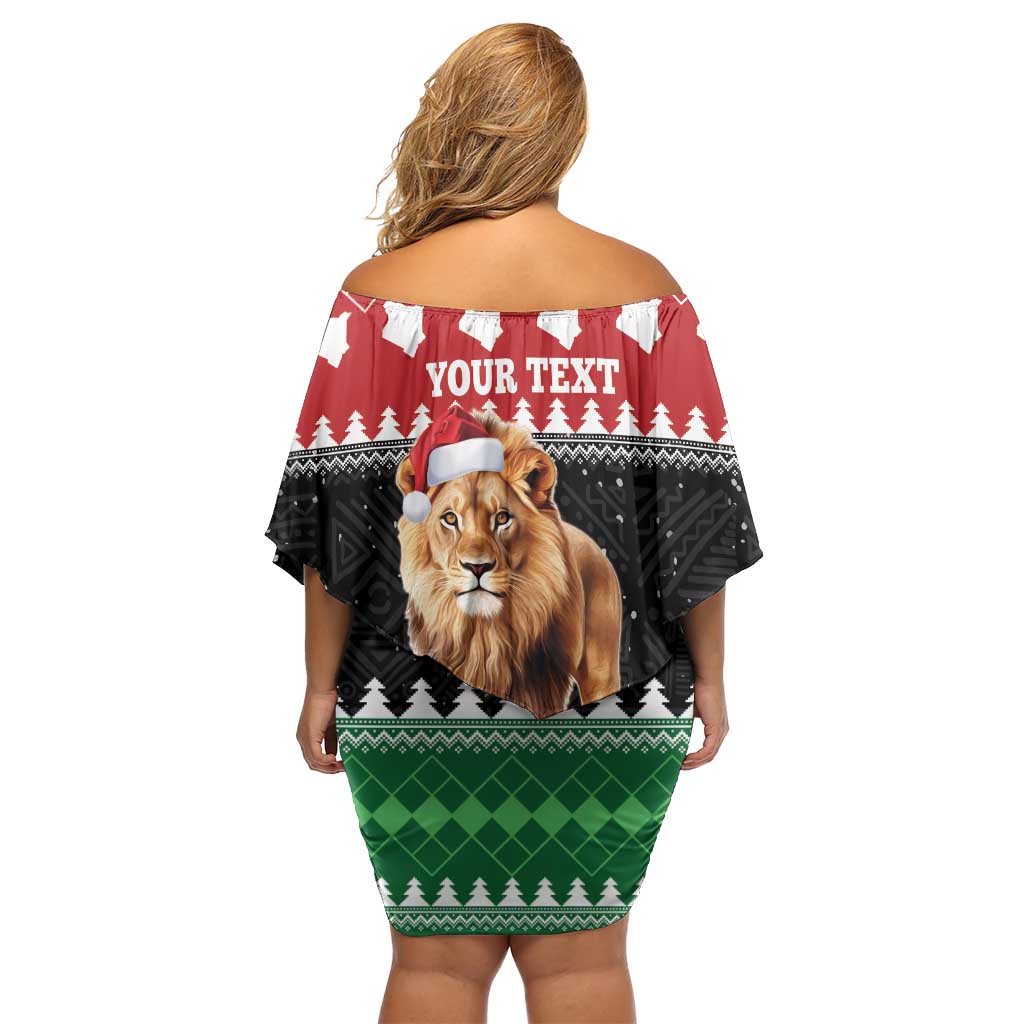 Personalized Kenya Christmas Family Matching Off Shoulder Short Dress and Hawaiian Shirt Lion Santa - Heri Ya Krismasi! - Wonder Print Shop