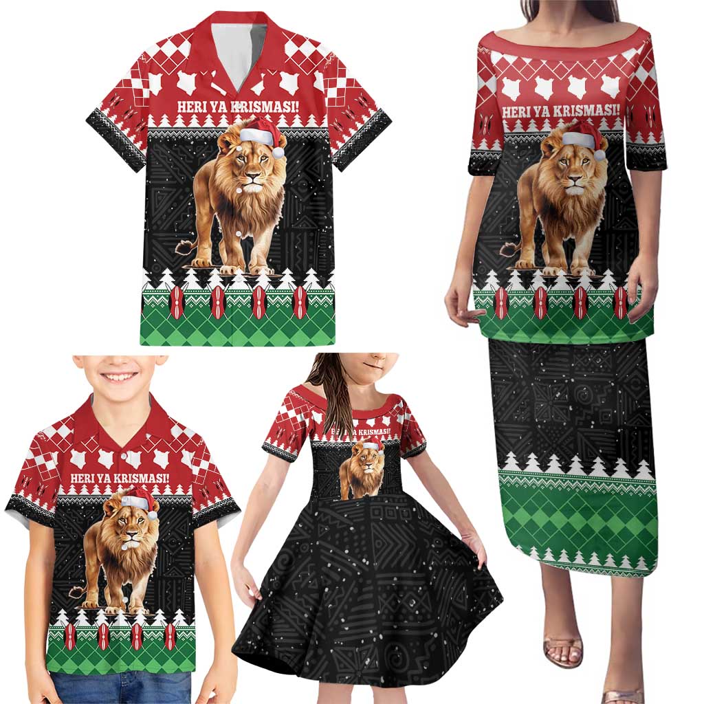 Personalized Kenya Christmas Family Matching Puletasi and Hawaiian Shirt Lion Santa - Heri Ya Krismasi! - Wonder Print Shop