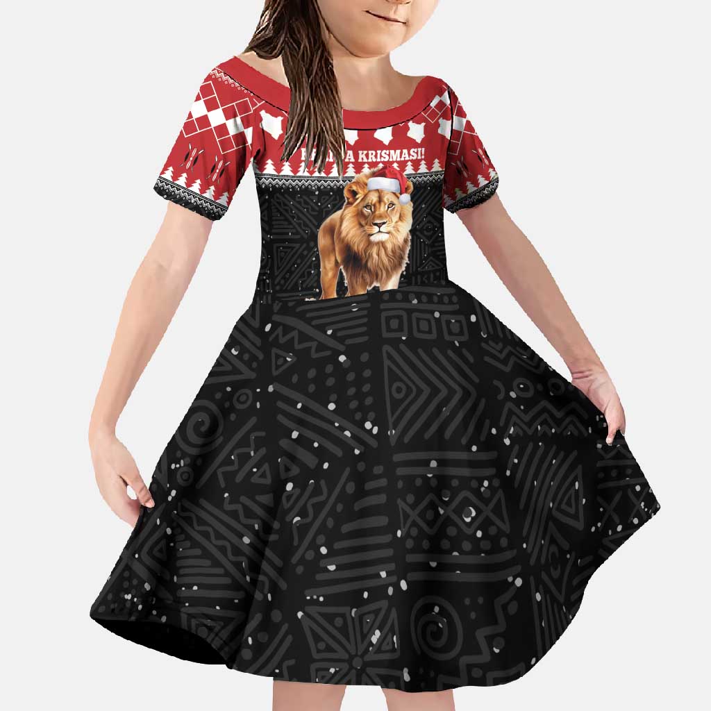 Personalized Kenya Christmas Family Matching Short Sleeve Bodycon Dress and Hawaiian Shirt Lion Santa - Heri Ya Krismasi! - Wonder Print Shop