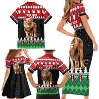 Personalized Kenya Christmas Family Matching Short Sleeve Bodycon Dress and Hawaiian Shirt Lion Santa - Heri Ya Krismasi! - Wonder Print Shop