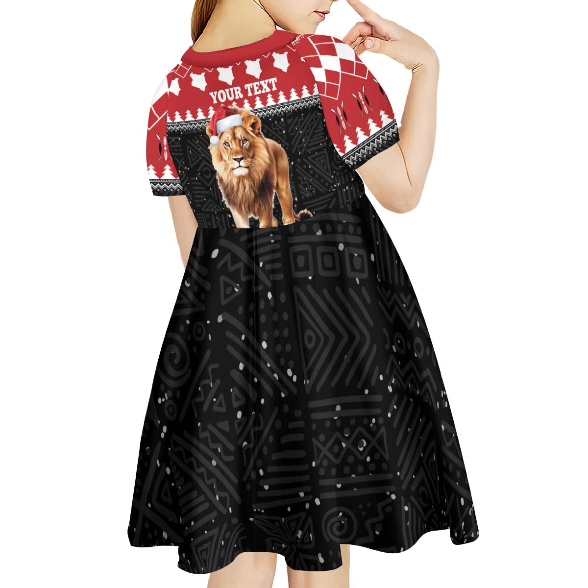 Personalized Kenya Christmas Kid Short Sleeve Dress Lion Santa - Heri Ya Krismasi! - Wonder Print Shop