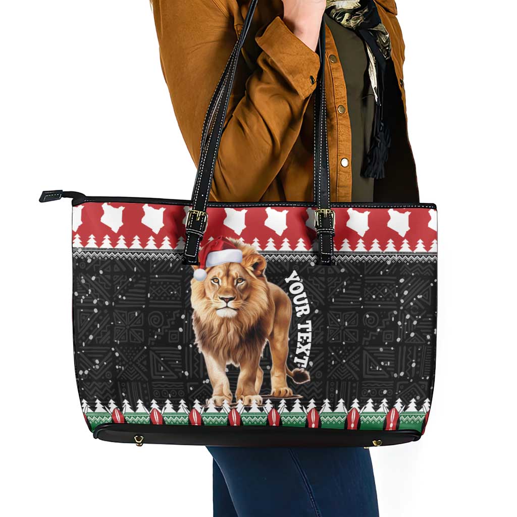 Personalized Kenya Christmas Leather Tote Bag Lion Santa - Heri Ya Krismasi! - Wonder Print Shop