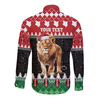 Personalized Kenya Christmas Long Sleeve Button Shirt Lion Santa - Heri Ya Krismasi! - Wonder Print Shop