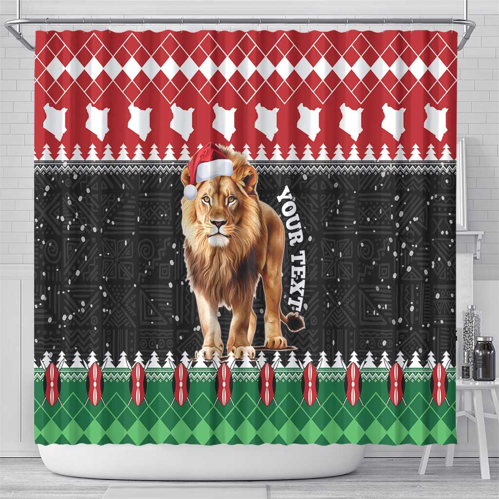 Personalized Kenya Christmas Shower Curtain Lion Santa - Heri Ya Krismasi!