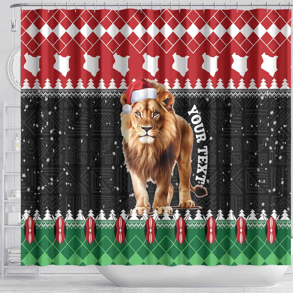 Personalized Kenya Christmas Shower Curtain Lion Santa - Heri Ya Krismasi!
