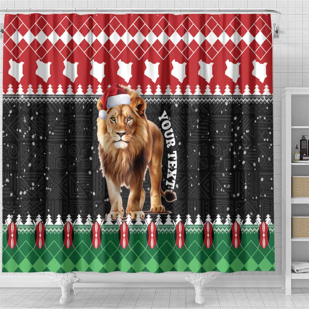 Personalized Kenya Christmas Shower Curtain Lion Santa - Heri Ya Krismasi!