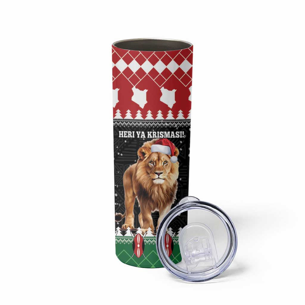 Personalized Kenya Christmas Skinny Tumbler Lion Santa - Heri Ya Krismasi! - Wonder Print Shop