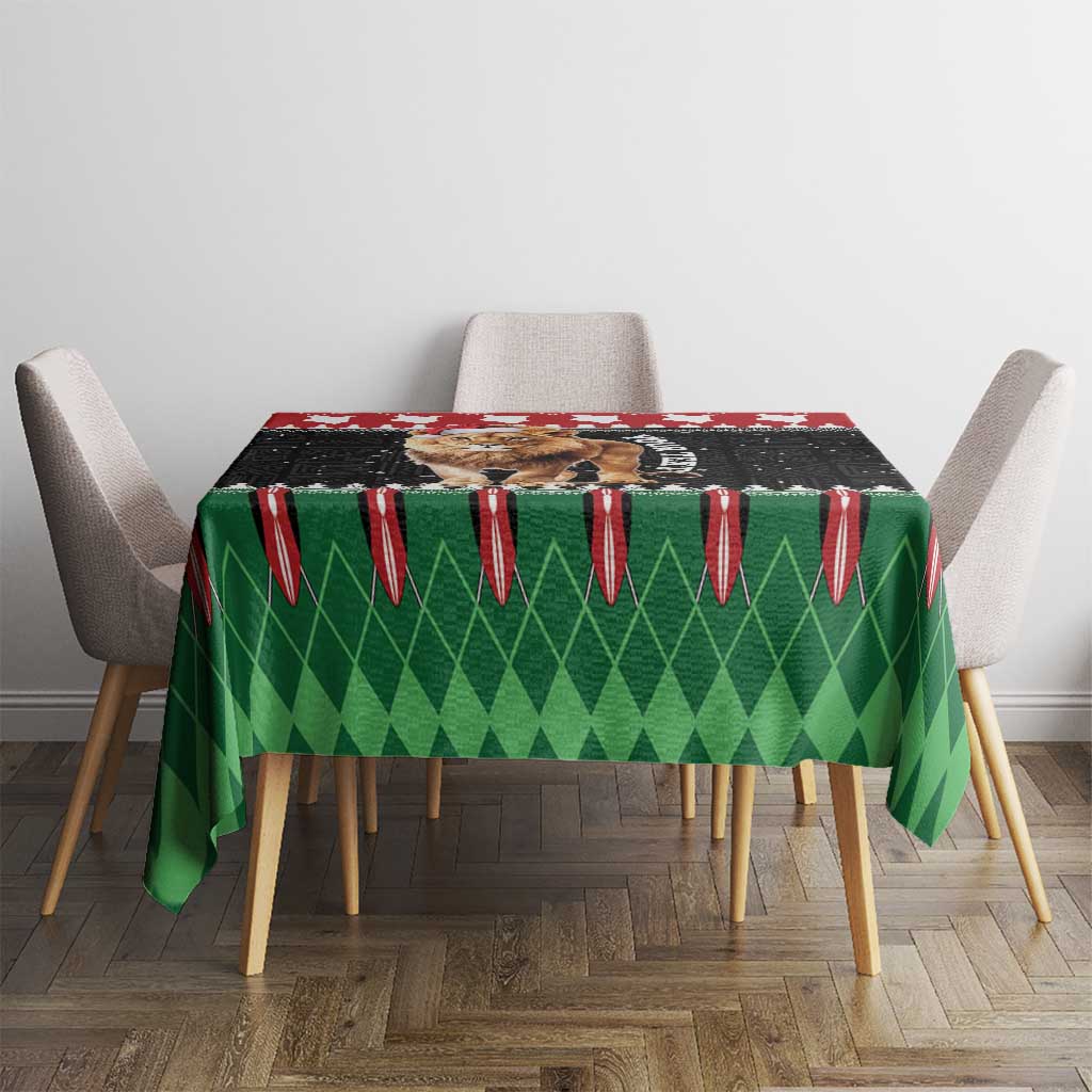 Personalized Kenya Christmas Tablecloth Lion Santa - Heri Ya Krismasi! - Wonder Print Shop