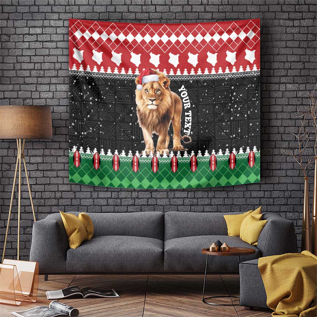 Personalized Kenya Christmas Tapestry Lion Santa - Heri Ya Krismasi! - Wonder Print Shop
