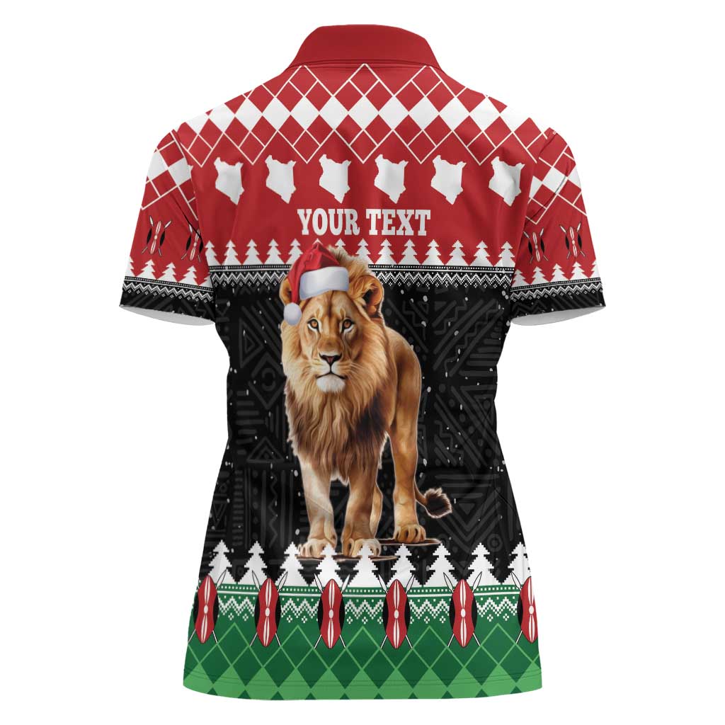 Personalized Kenya Christmas Women Polo Shirt Lion Santa - Heri Ya Krismasi! - Wonder Print Shop