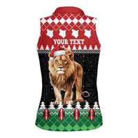 Personalized Kenya Christmas Women Sleeveless Polo Shirt Lion Santa - Heri Ya Krismasi! - Wonder Print Shop