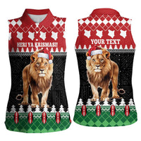 Personalized Kenya Christmas Women Sleeveless Polo Shirt Lion Santa - Heri Ya Krismasi! - Wonder Print Shop