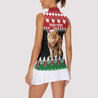 Personalized Kenya Christmas Women Sleeveless Polo Shirt Lion Santa - Heri Ya Krismasi! - Wonder Print Shop