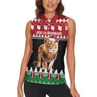 Personalized Kenya Christmas Women Sleeveless Polo Shirt Lion Santa - Heri Ya Krismasi! - Wonder Print Shop
