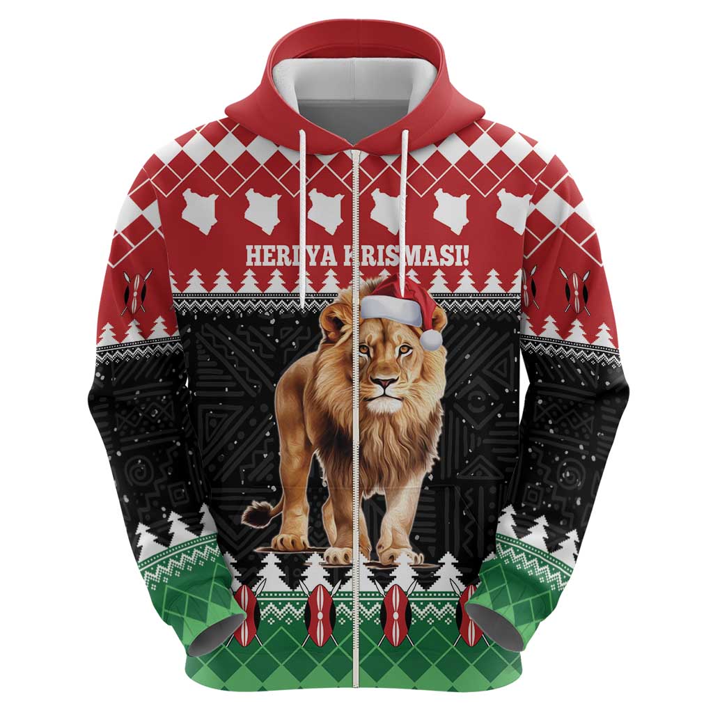 Personalized Kenya Christmas Zip Hoodie Lion Santa - Heri Ya Krismasi! - Wonder Print Shop