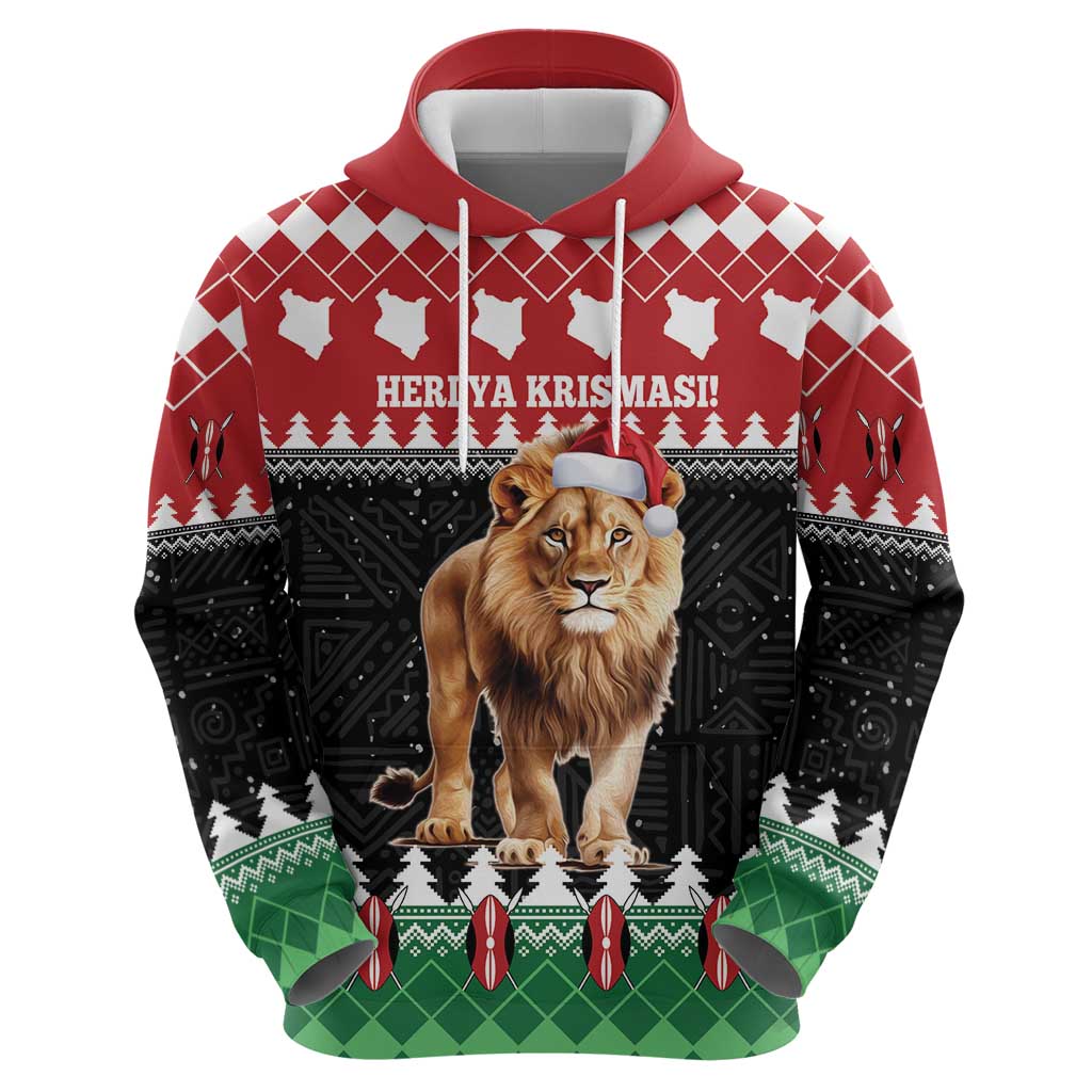 Personalized Kenya Christmas Zip Hoodie Lion Santa - Heri Ya Krismasi! - Wonder Print Shop
