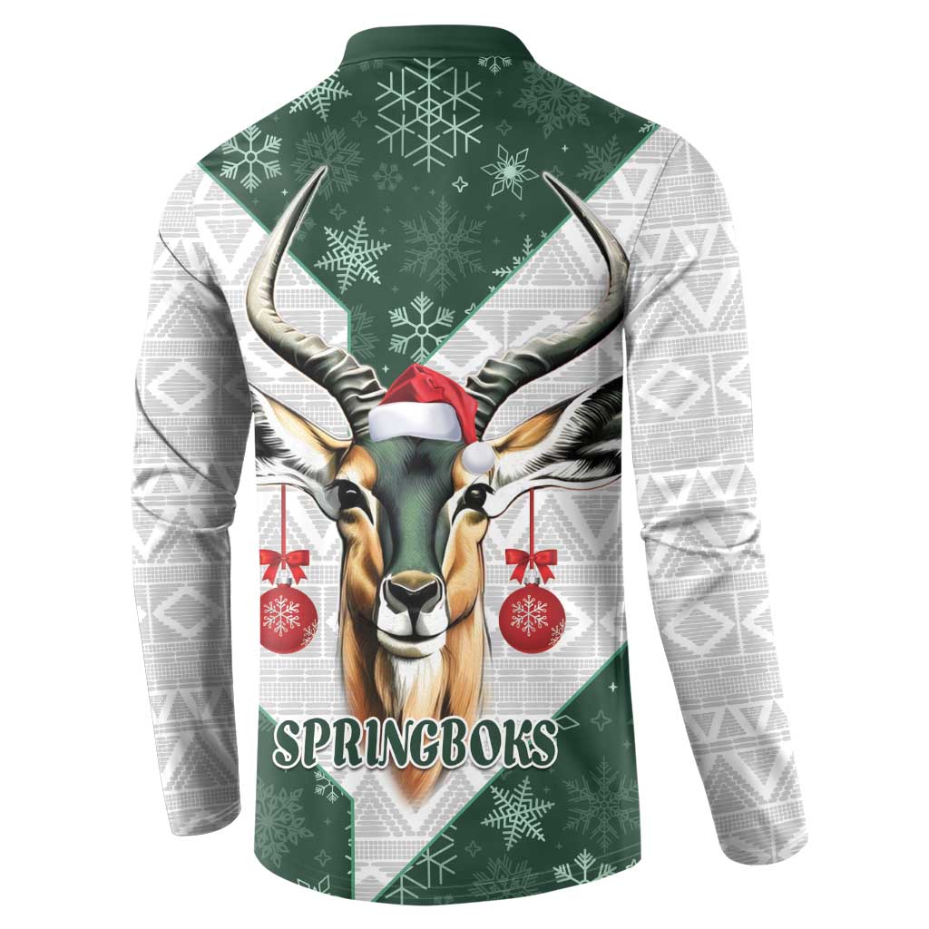 South Africa Springboks Christmas Button Sweatshirt Bokke Santa - Geseende Kersfees - Wonder Print Shop