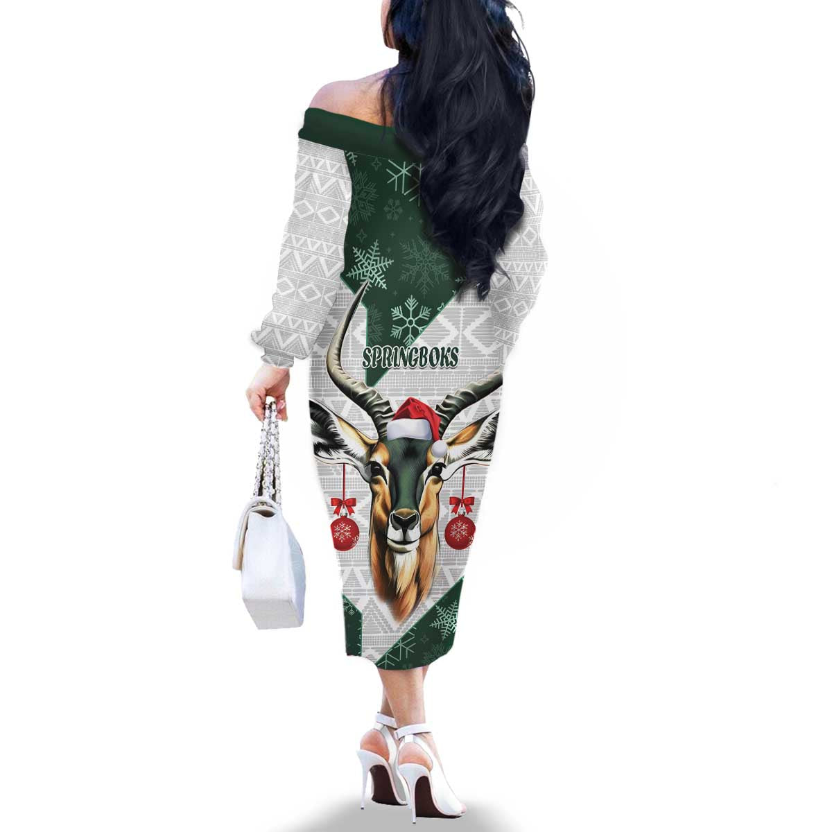 South Africa Springboks Christmas Family Matching Off The Shoulder Long Sleeve Dress and Hawaiian Shirt Bokke Santa - Geseende Kersfees - Wonder Print Shop