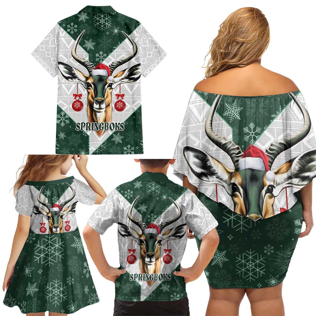 South Africa Springboks Christmas Family Matching Off Shoulder Short Dress and Hawaiian Shirt Bokke Santa - Geseende Kersfees - Wonder Print Shop