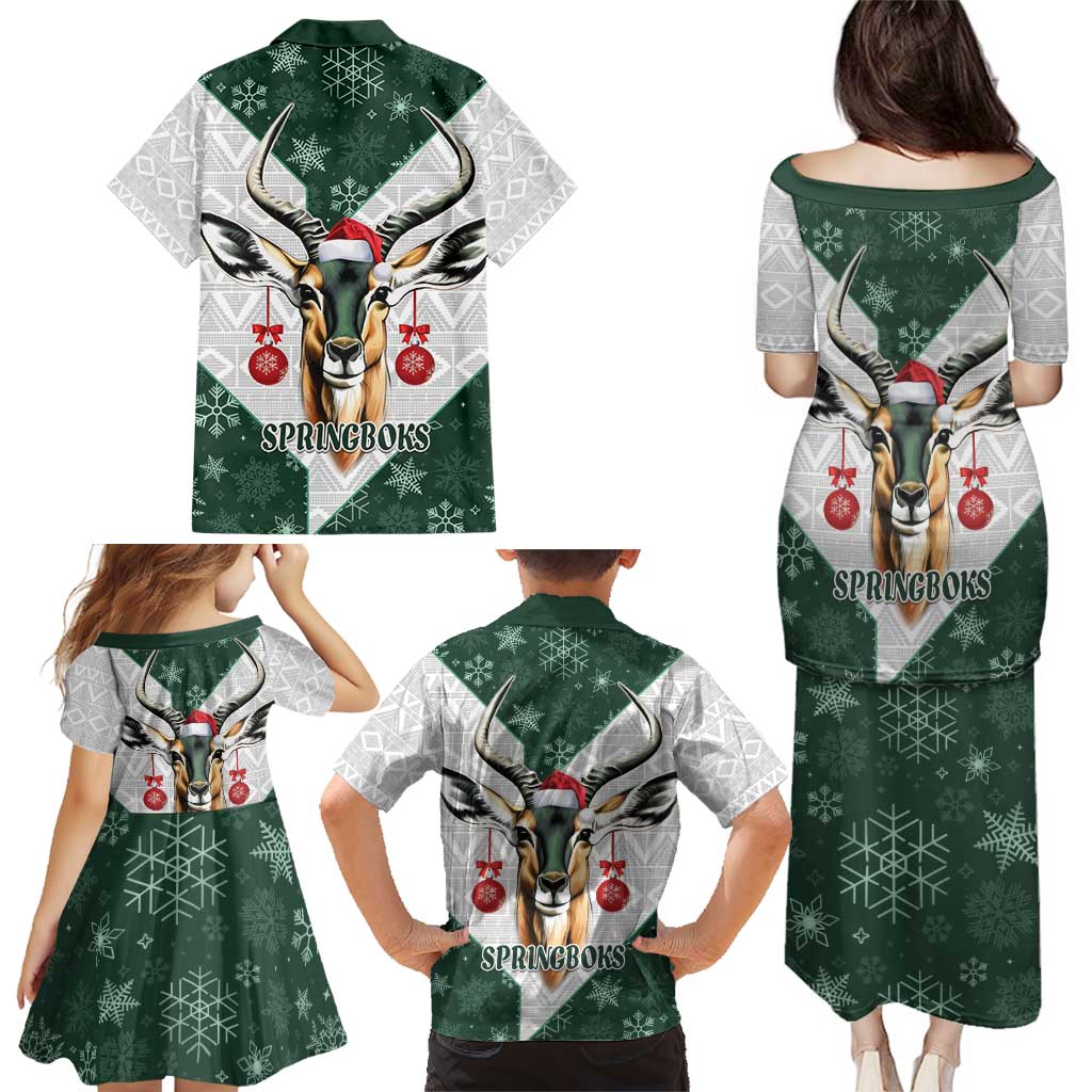 South Africa Springboks Christmas Family Matching Puletasi and Hawaiian Shirt Bokke Santa - Geseende Kersfees - Wonder Print Shop