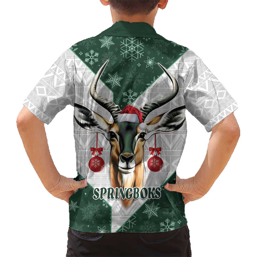 South Africa Springboks Christmas Family Matching Short Sleeve Bodycon Dress and Hawaiian Shirt Bokke Santa - Geseende Kersfees - Wonder Print Shop