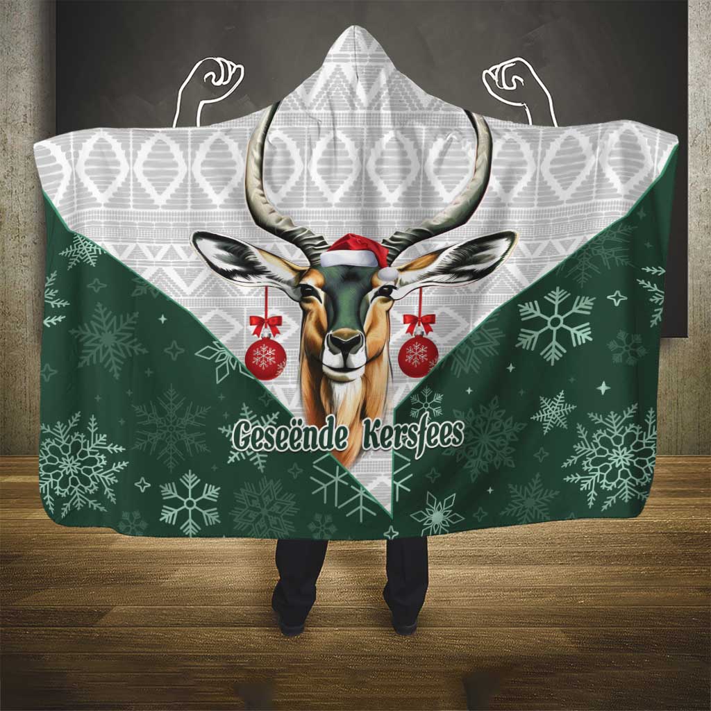 South Africa Springboks Christmas Hooded Blanket Bokke Santa - Geseende Kersfees