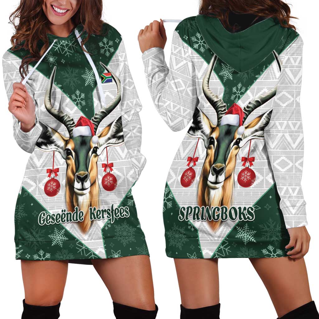 South Africa Springboks Christmas Hoodie Dress Bokke Santa - Geseende Kersfees - Wonder Print Shop