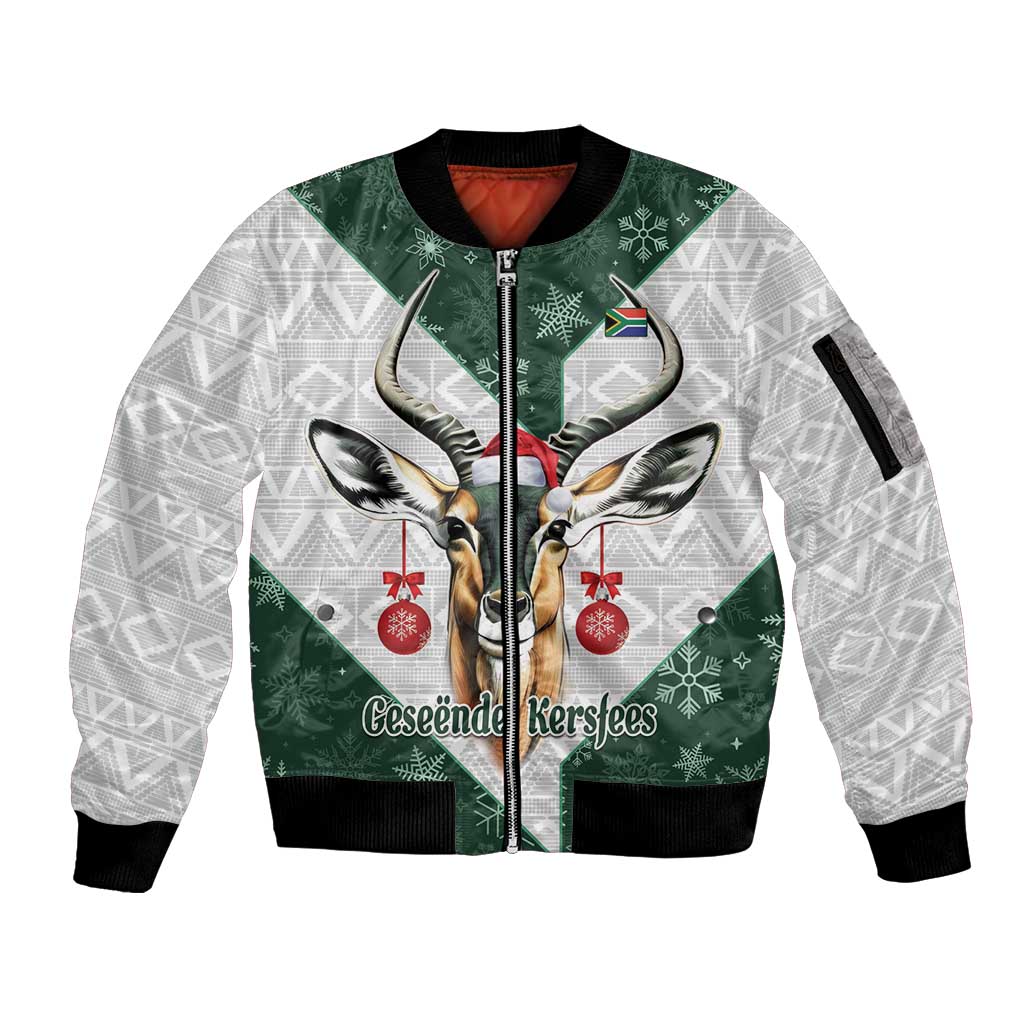 South Africa Springboks Christmas Sleeve Zip Bomber Jacket Bokke Santa - Geseende Kersfees - Wonder Print Shop