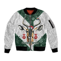 South Africa Springboks Christmas Sleeve Zip Bomber Jacket Bokke Santa - Geseende Kersfees - Wonder Print Shop