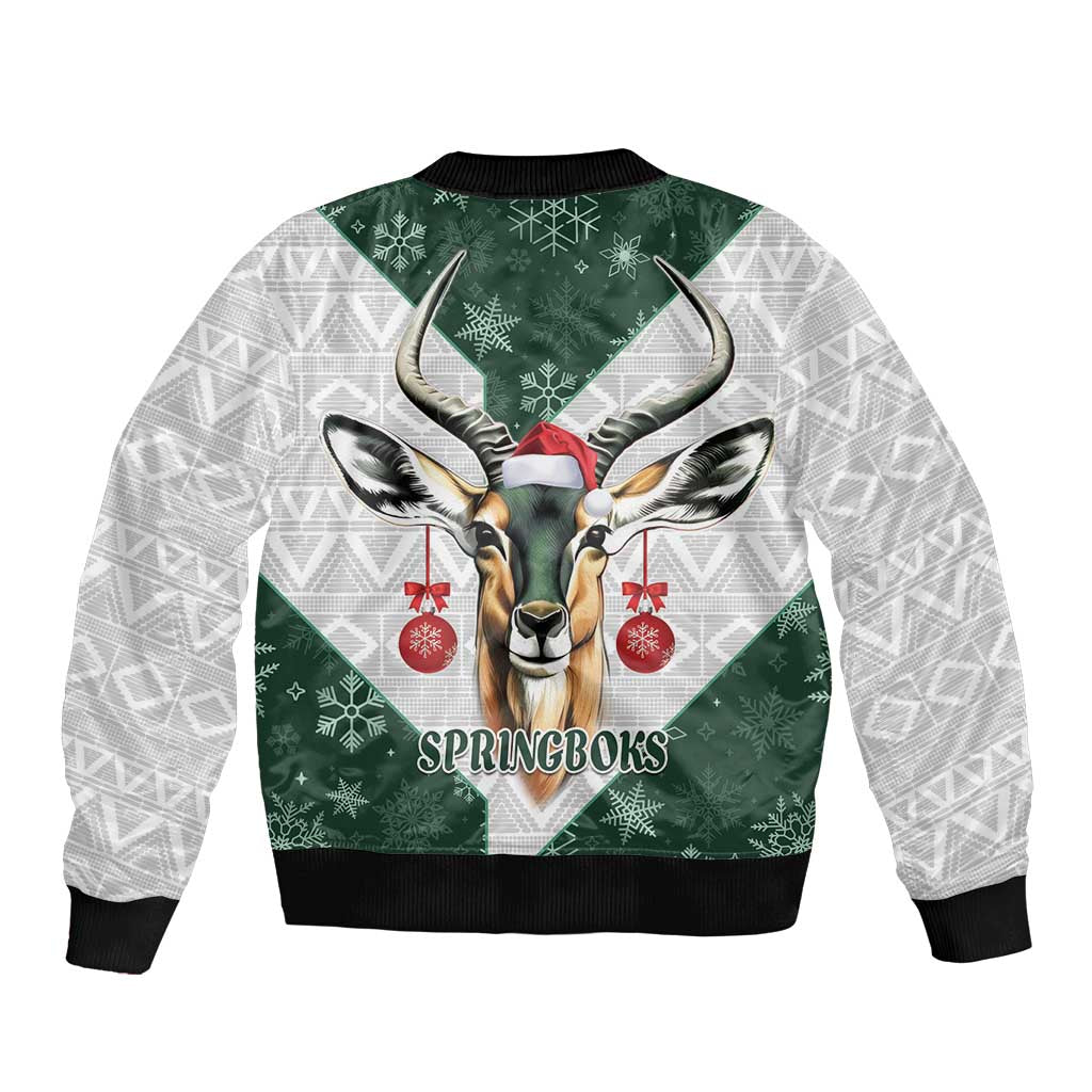South Africa Springboks Christmas Sleeve Zip Bomber Jacket Bokke Santa - Geseende Kersfees - Wonder Print Shop