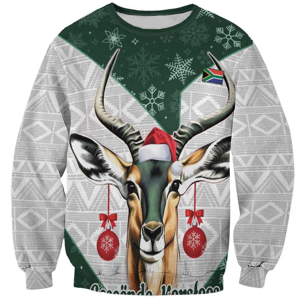 South Africa Springboks Christmas Sweatshirt Bokke Santa - Geseende Kersfees - Wonder Print Shop
