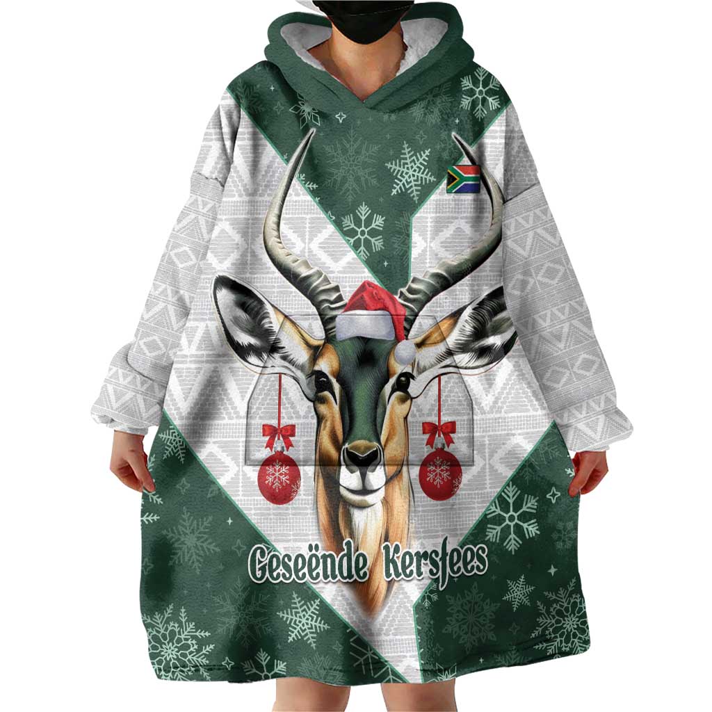 South Africa Springboks Christmas Wearable Blanket Hoodie Bokke Santa - Geseende Kersfees - Wonder Print Shop
