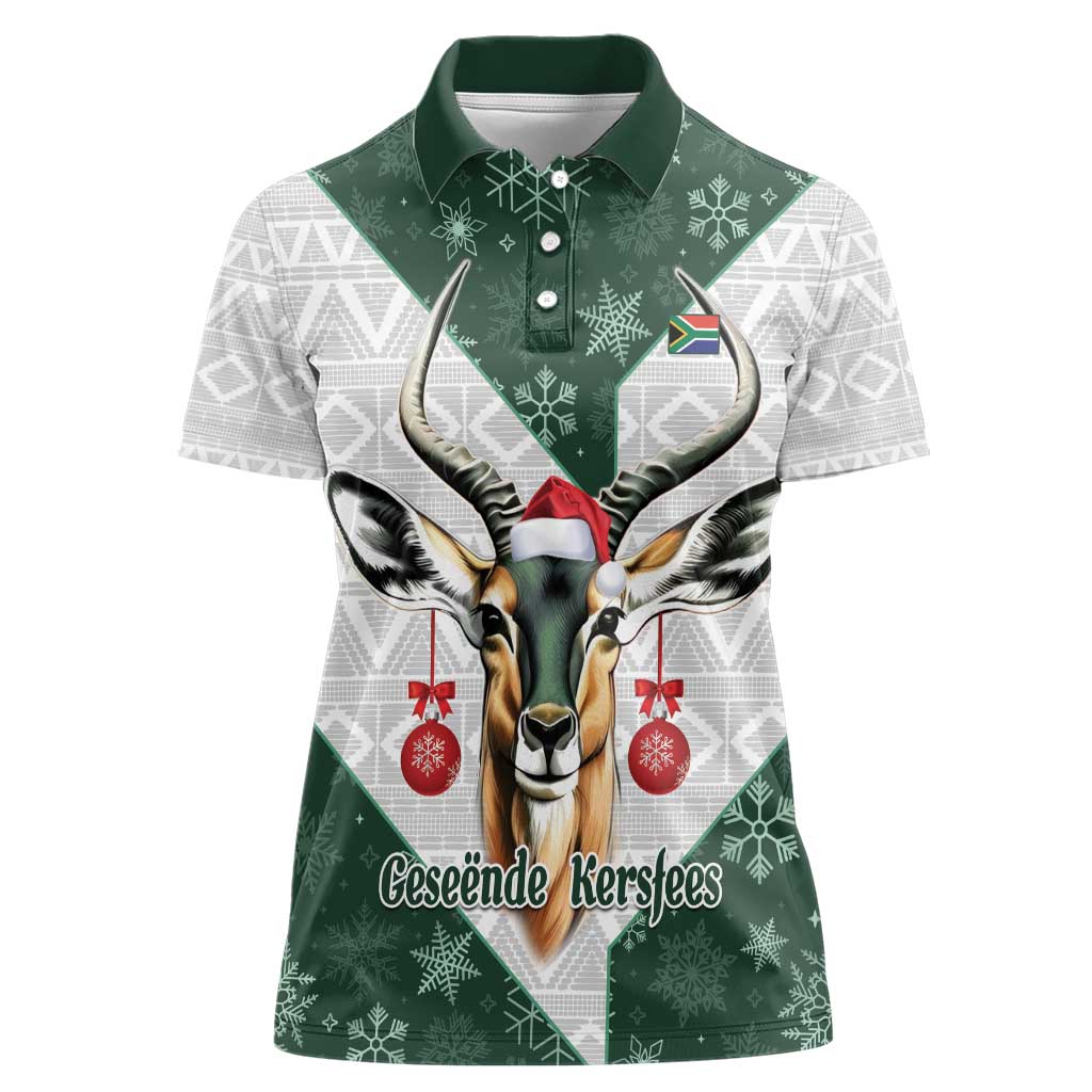 South Africa Springboks Christmas Women Polo Shirt Bokke Santa - Geseende Kersfees - Wonder Print Shop