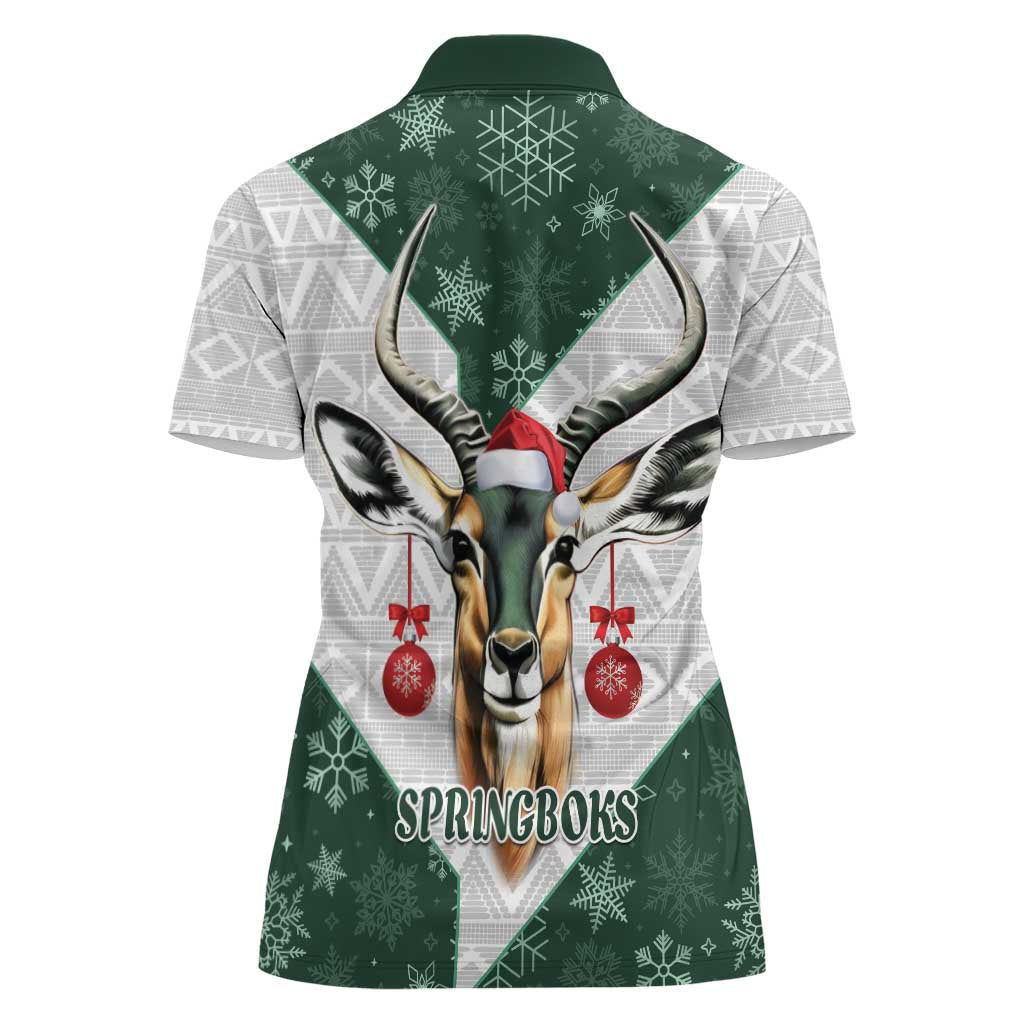 South Africa Springboks Christmas Women Polo Shirt Bokke Santa - Geseende Kersfees - Wonder Print Shop
