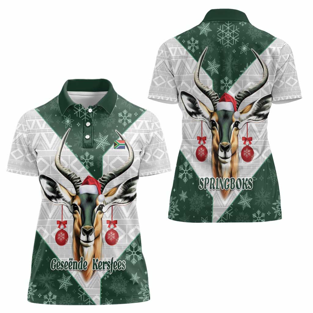 South Africa Springboks Christmas Women Polo Shirt Bokke Santa - Geseende Kersfees - Wonder Print Shop