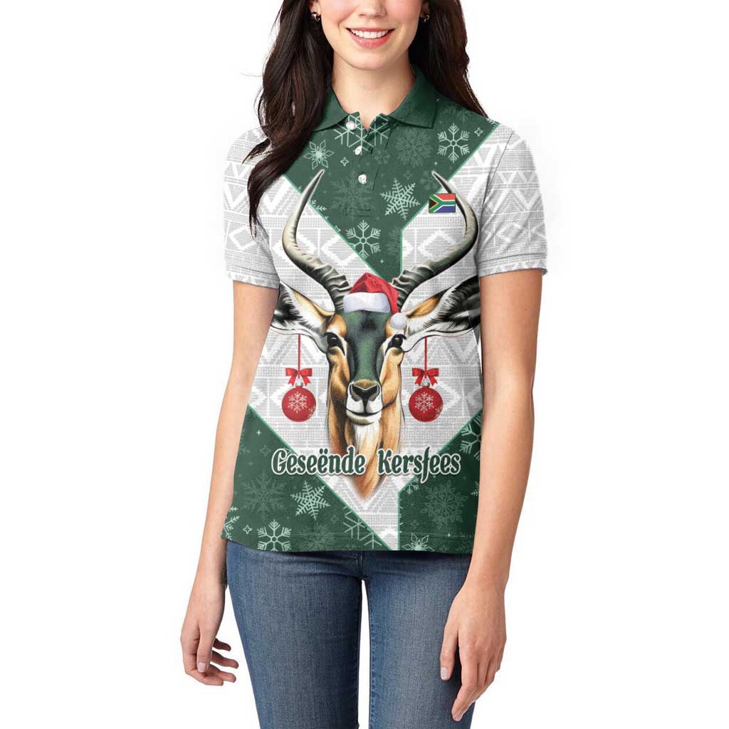 South Africa Springboks Christmas Women Polo Shirt Bokke Santa - Geseende Kersfees - Wonder Print Shop