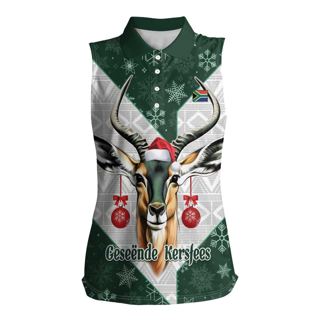 South Africa Springboks Christmas Women Sleeveless Polo Shirt Bokke Santa - Geseende Kersfees - Wonder Print Shop
