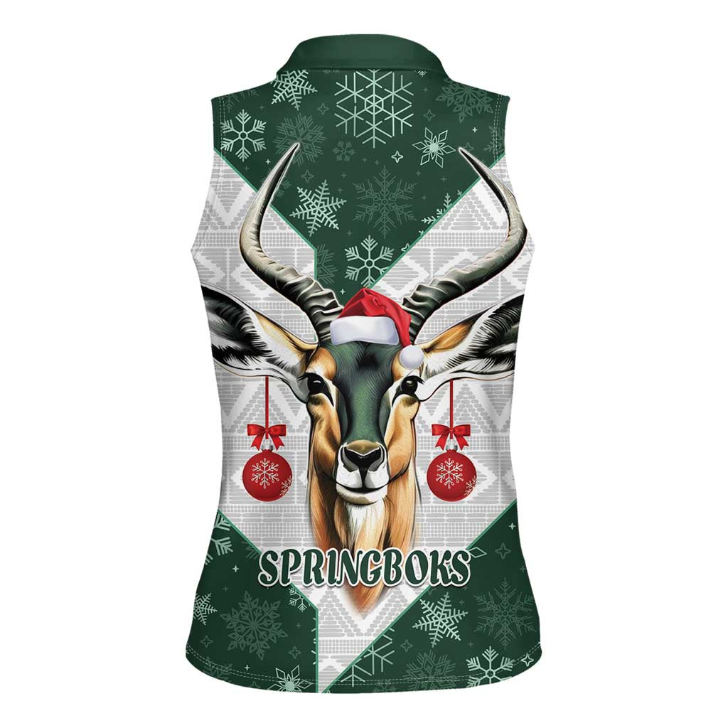 South Africa Springboks Christmas Women Sleeveless Polo Shirt Bokke Santa - Geseende Kersfees - Wonder Print Shop