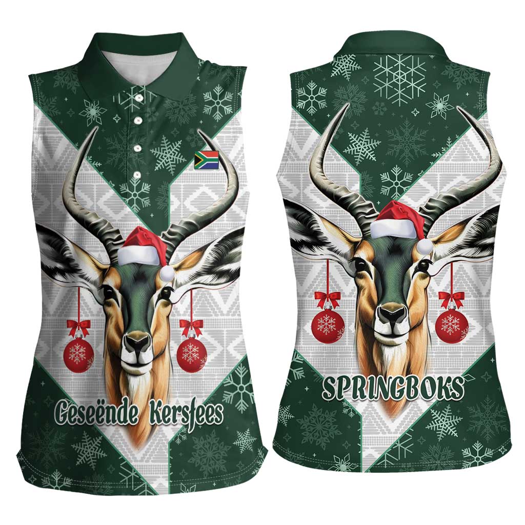 South Africa Springboks Christmas Women Sleeveless Polo Shirt Bokke Santa - Geseende Kersfees - Wonder Print Shop